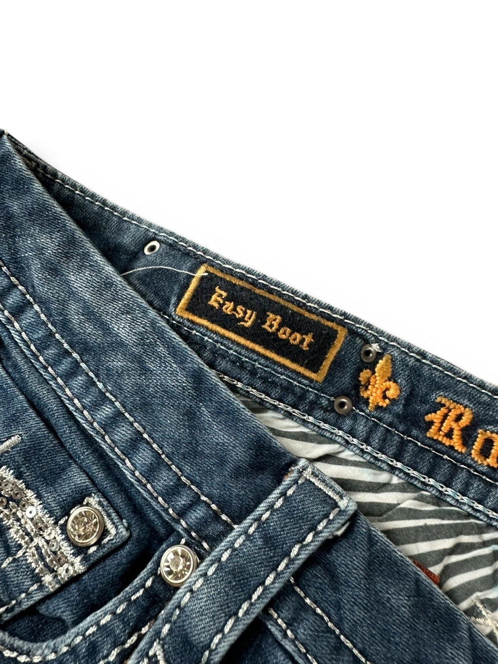 Rock Revival "Betty" Bootcut Jeans Dames Blauw Gewassen Strass