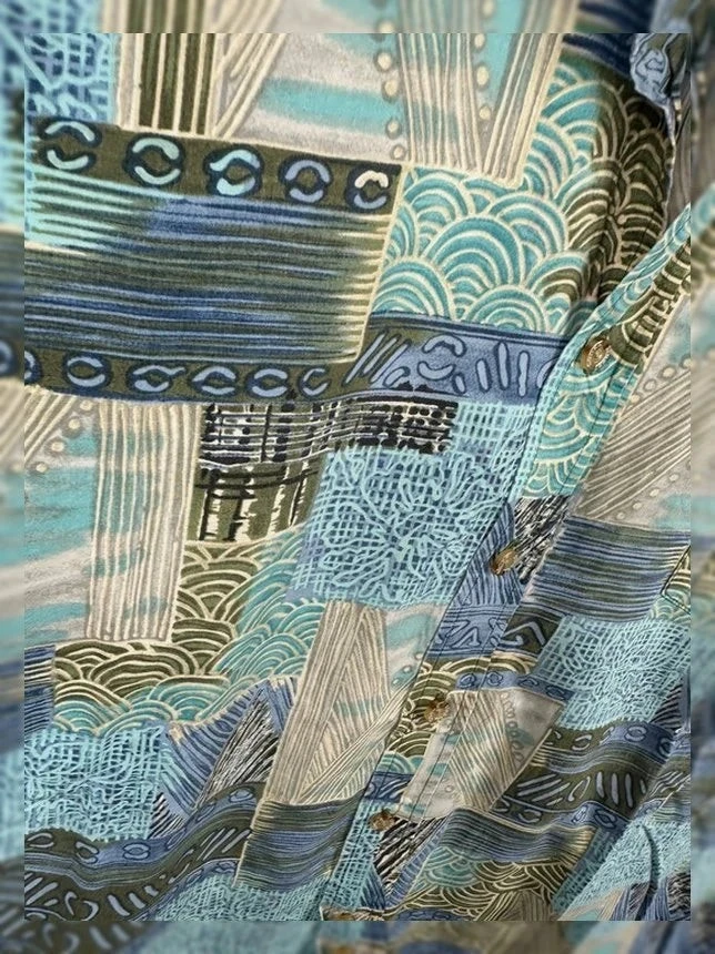 Hawaïhemd Cooke Street Honolulu 100% Katoen Vintage Mozaïek Blauw & Groen