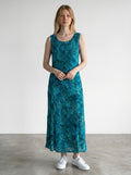 Rewearz Studio I blue midi dress with paisley print, vintage style, sleeveless, round neck.