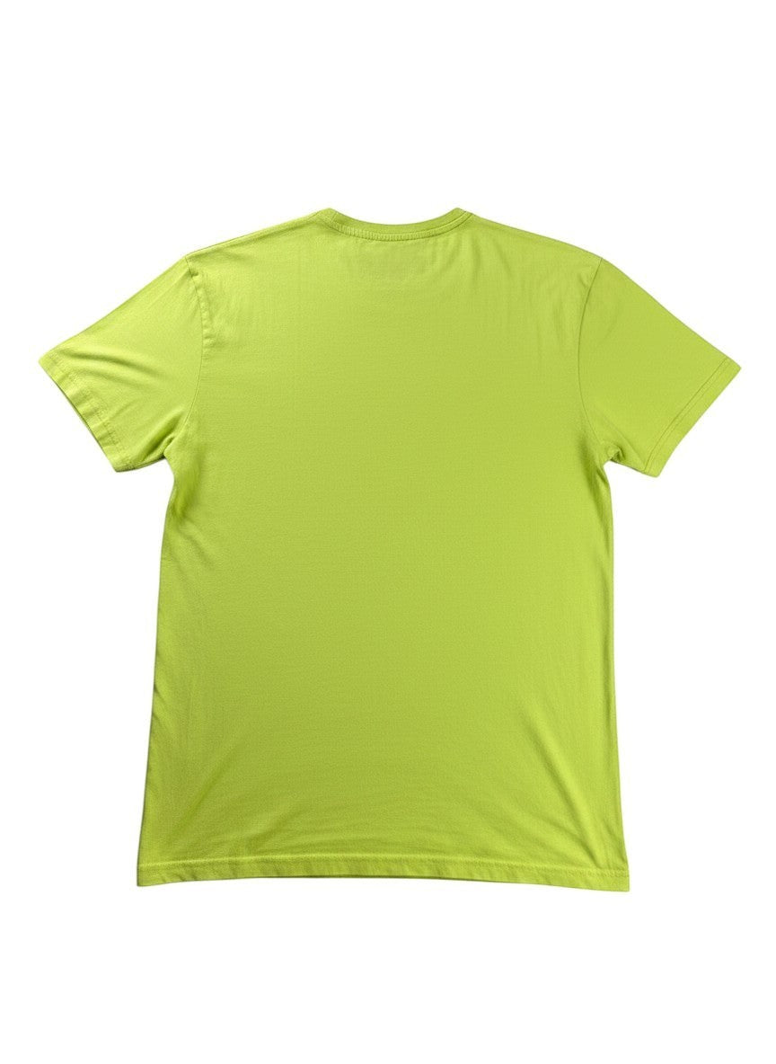 Rewearz lime green Los Angeles Lakers logo t-shirt, size L, short sleeves, crew neck, embroidered logo detail.