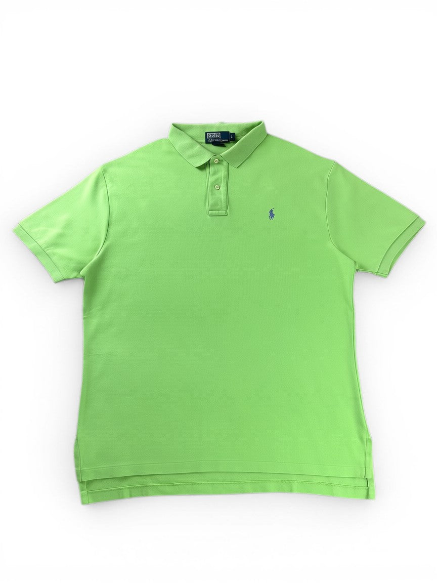 Rewearz: Vintage Y2K Ralph Lauren men's polo shirt in neon lime green 100% cotton with embroidered pony logo. Classic fit.